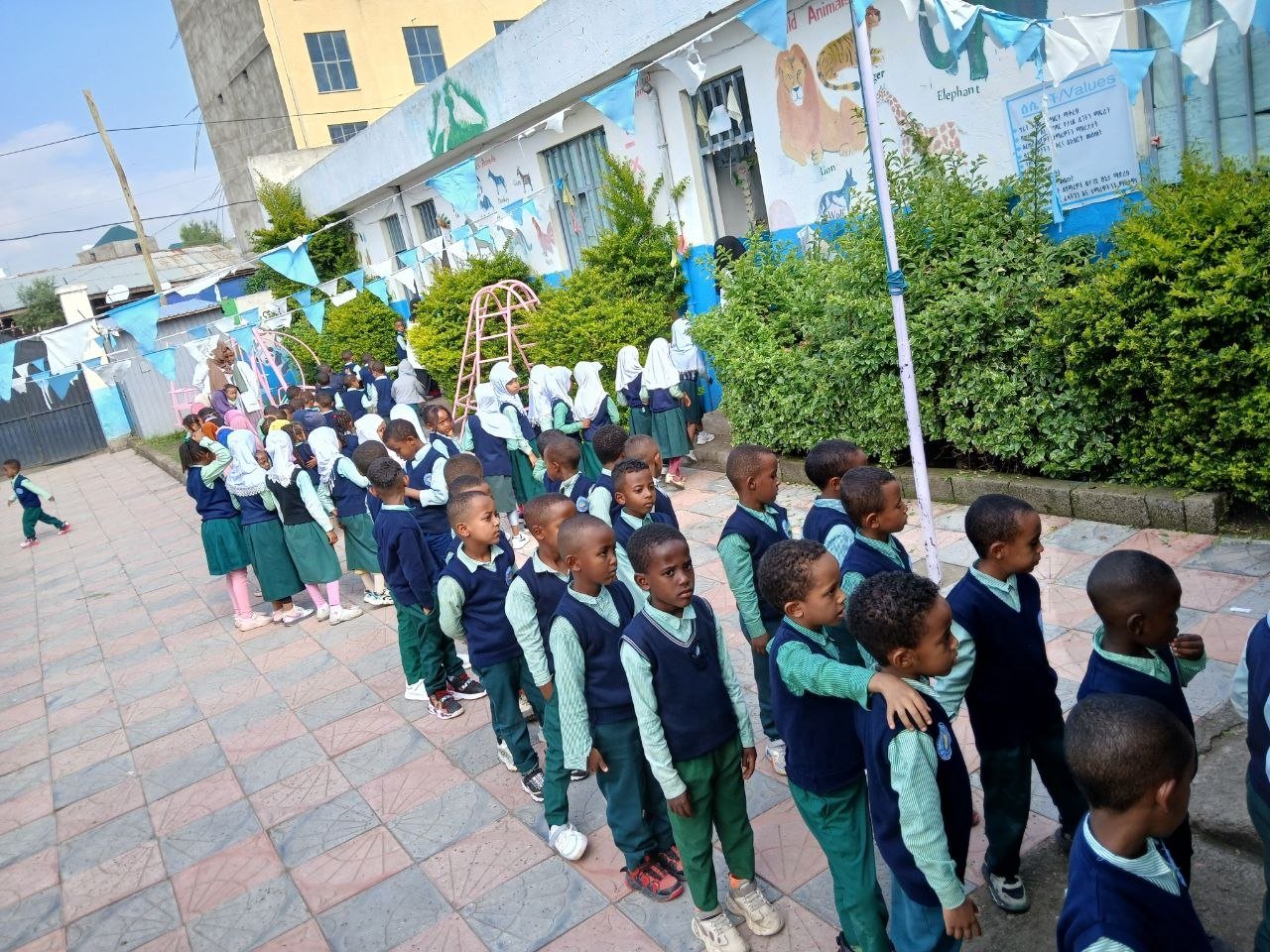 Students lined up for morning assembly